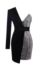 SILVER NIGHT EINÄRMELIGES SMOKING-BLAZERKLEID AUS CRÊPE MIT PAILLETTEN